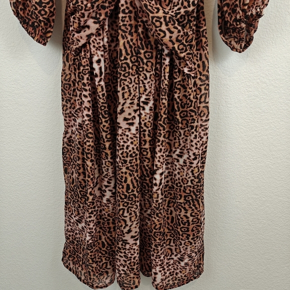 Anthropologie Ranna Gill Leopard Cut Out Midi Long Sleeve V-neck Dress Size 1X - Picture 6 of 16